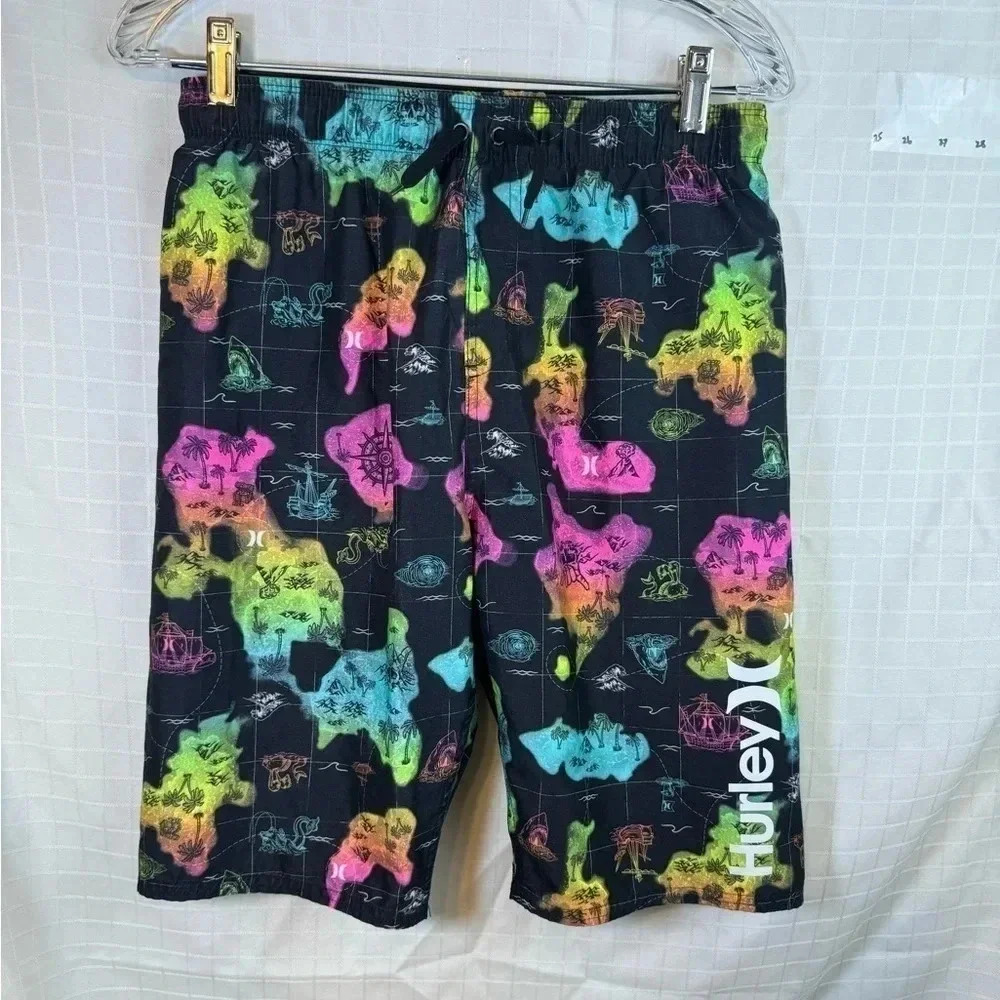 Boys Extra Large Xl Hurley Board Swim Short Black Blue Pink